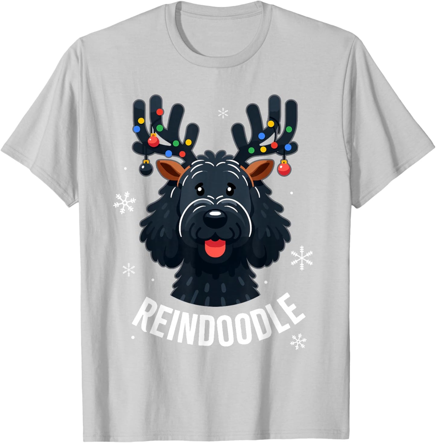 Black Doodle Dog Reindoodle Reindeer Doodle Christmas Dog T-Shirt - T-Shirt | Ash