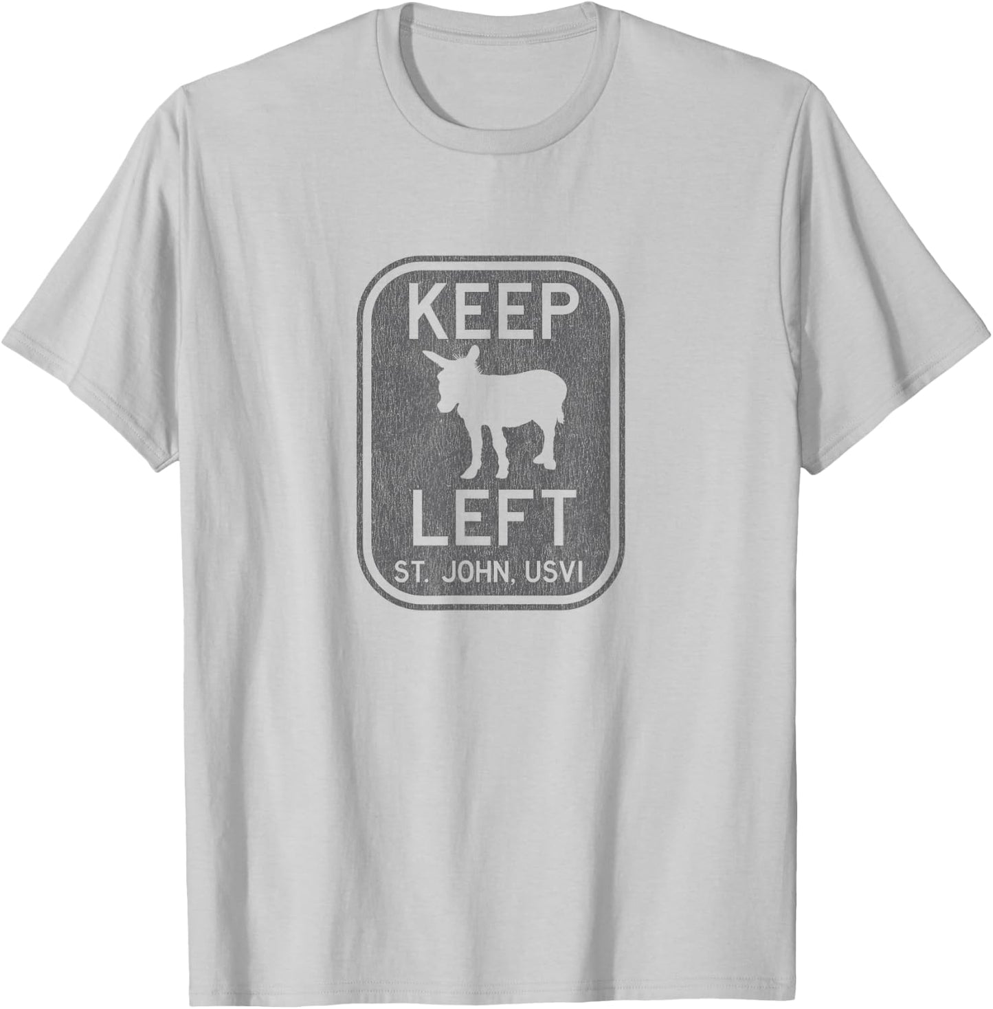 Keep Left St. John USVI Donkey Distressed T-Shirt - T-Shirt | Ash