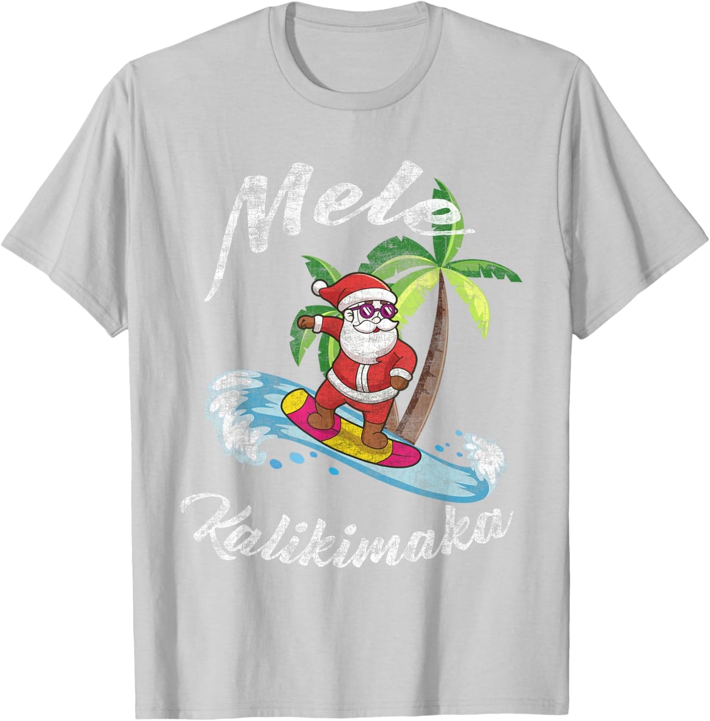 Mele Kalikimaka Hawaii Christmas Surfing Santa T-Shirt - T-Shirt | Ash