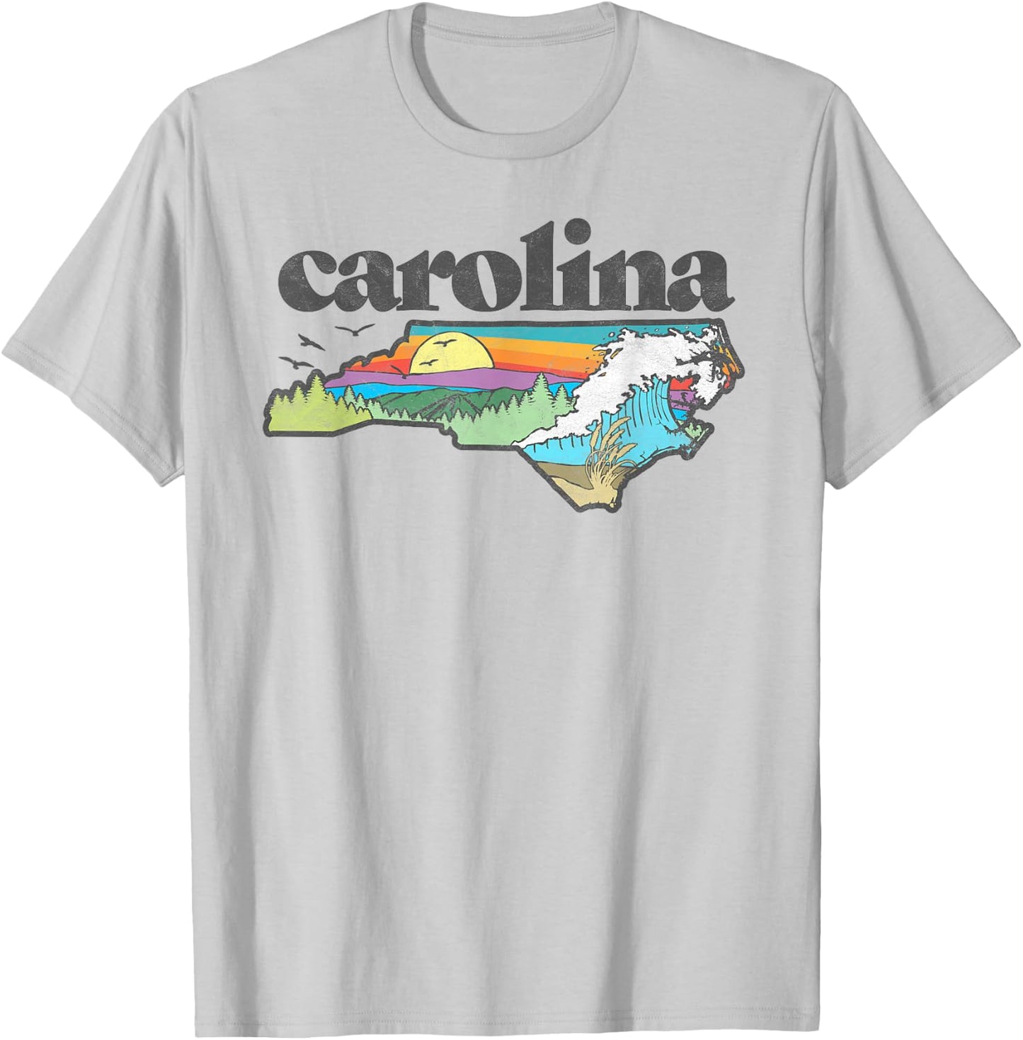 State of North Carolina Outdoors Retro Nature T-Shirt - T-Shirt | Ash