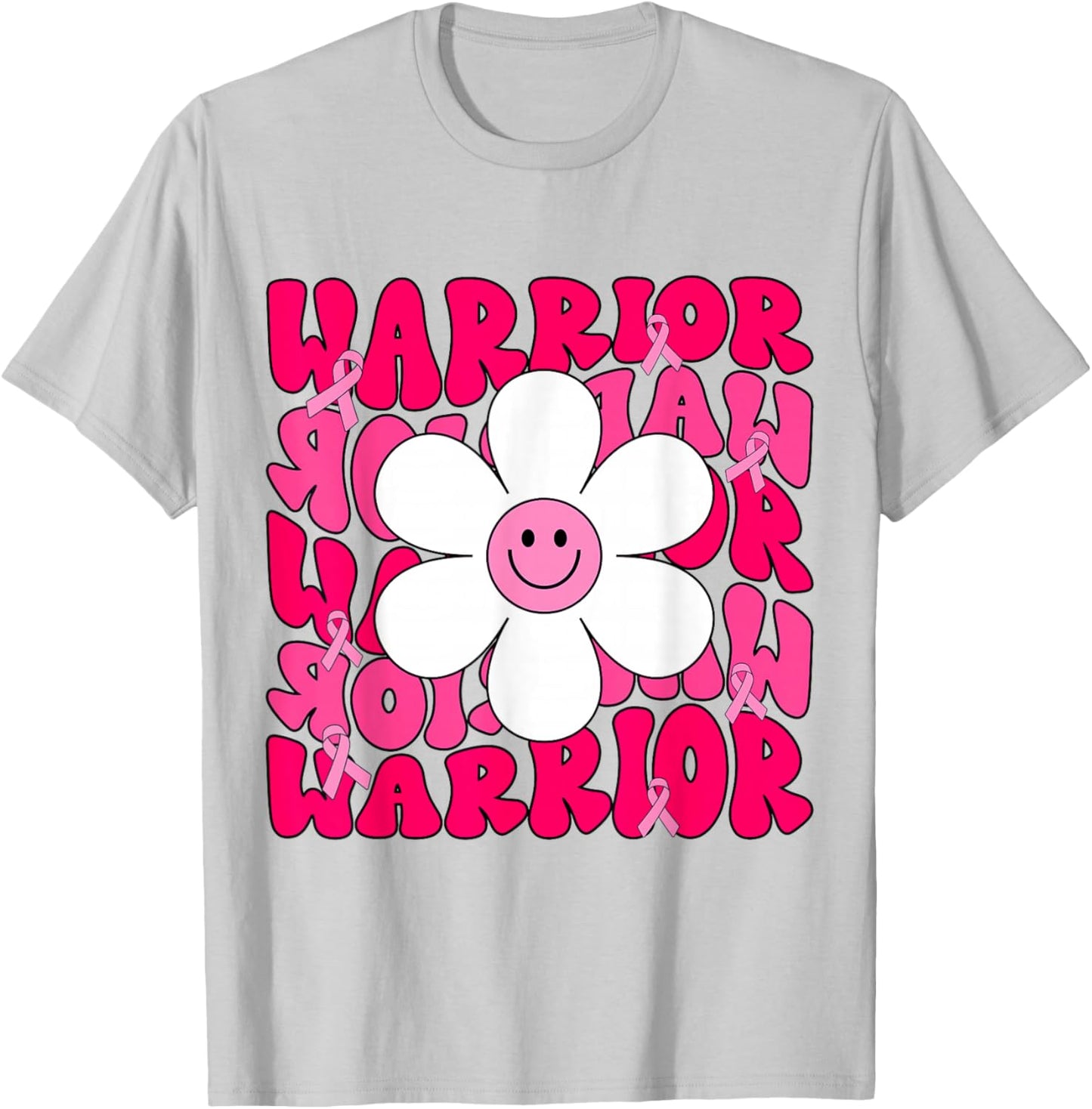 Groovy Breast Cancer Warrior Pink Ribbon T-Shirt - T-Shirt | Ash
