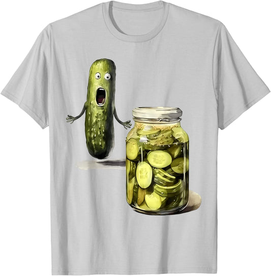 Funny Pickle Surprise A Cucumber And A Jar Of Sliced Pickles T-Shirt - T-Shirt | Ash