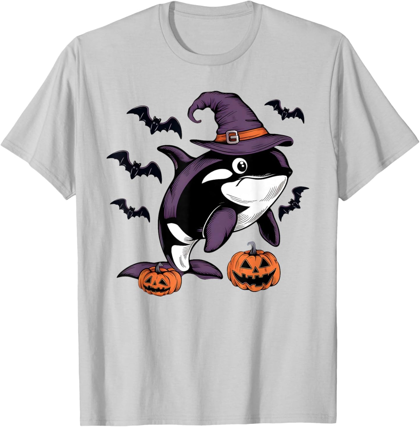 Funny Pumpkin Bat Witch Costume Orca Halloween T-Shirt - T-Shirt | Ash