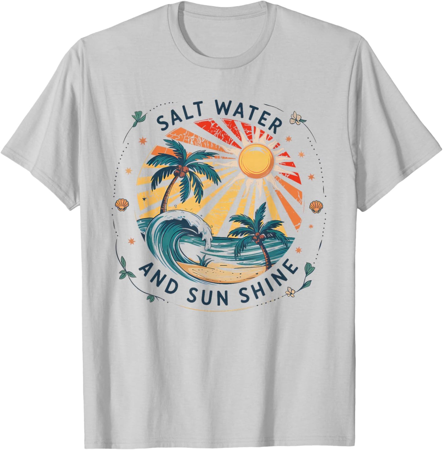 Salt Water And Sun Shine Vintage Beach Summer Men Women T-Shirt - T-Shirt | Ash