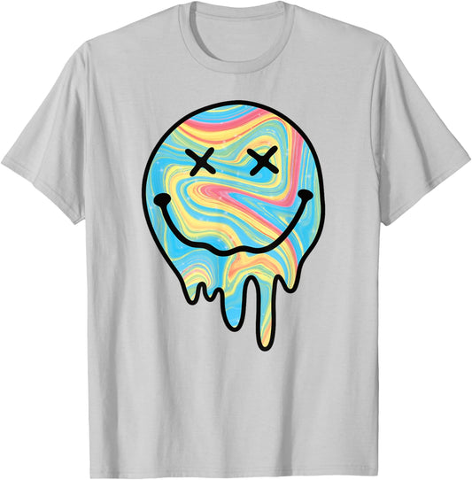 Melting Smile Funny Smiling Melted Dripping Happy Face Cute T-Shirt - T-Shirt | Ash
