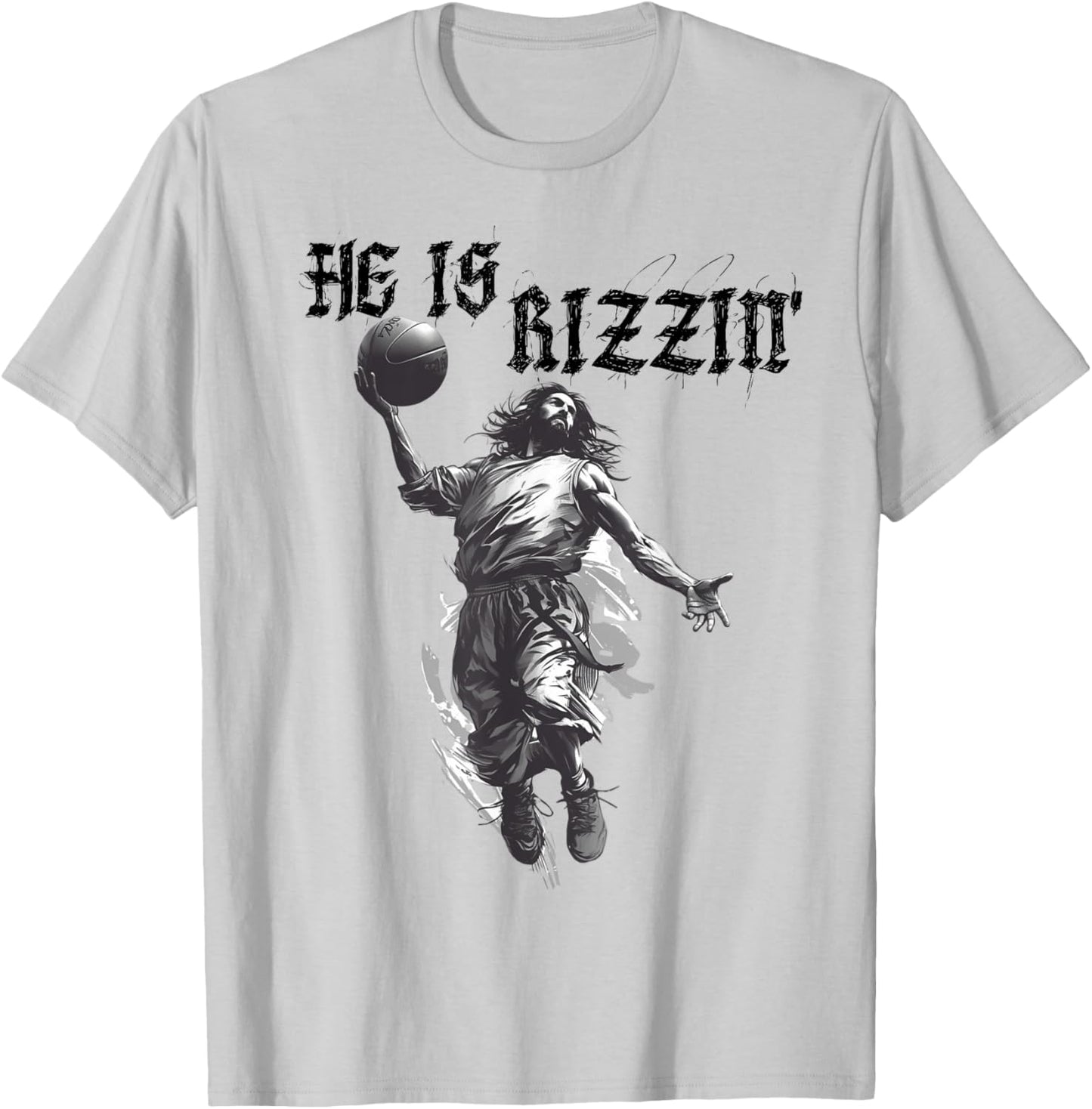 He Is Rizzin' Funny Jesus Basketball Meme Christian Easter T-Shirt - T-Shirt | Ash