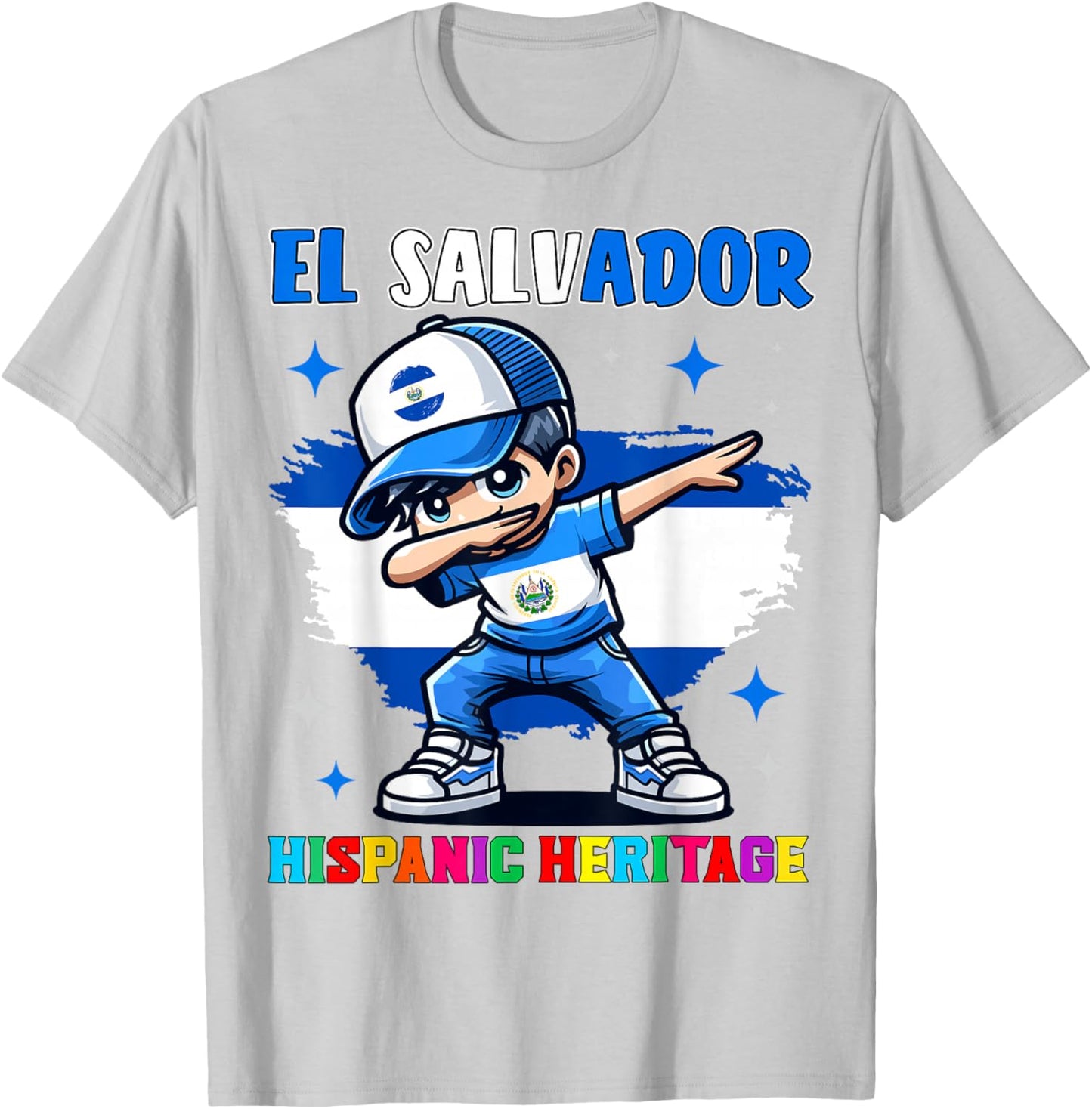 El Salvador Dabbing Kid Hispanic Heritage Celebration Kids T-Shirt - T-Shirt | Ash