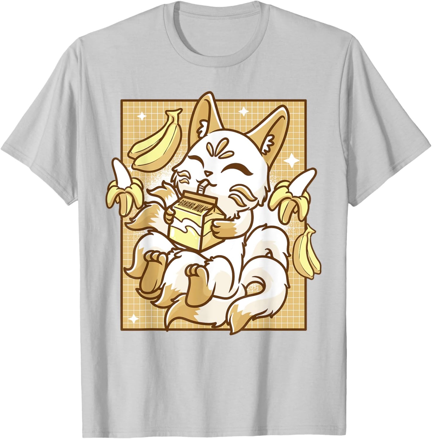 Japanese Kitsune Anime Fox Kawaii Banana Milk Men Women T-Shirt - T-Shirt | Ash