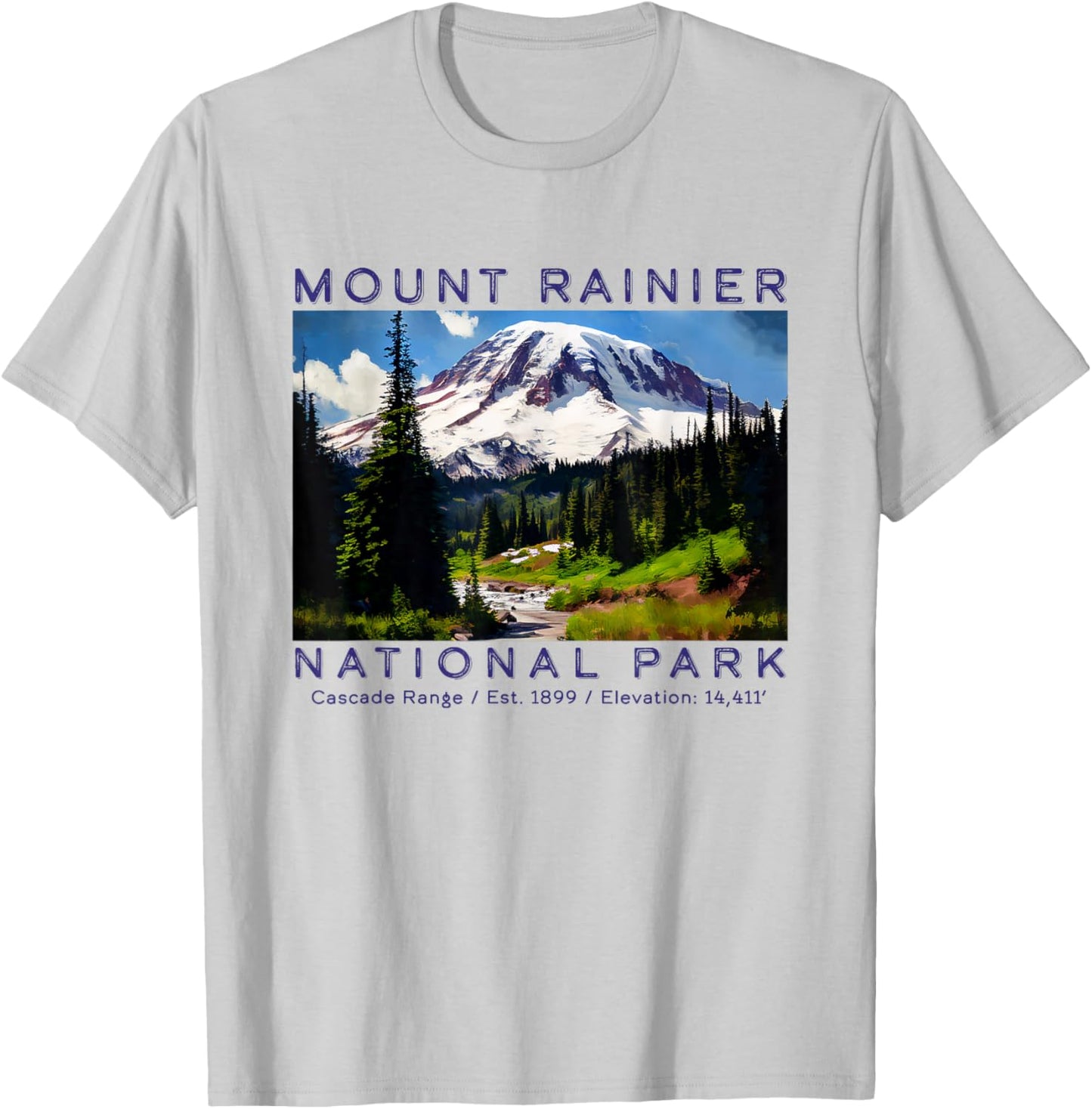 Mt. Rainier National Park Mountain Art Hiking Souvenir T-Shirt - T-Shirt | Ash