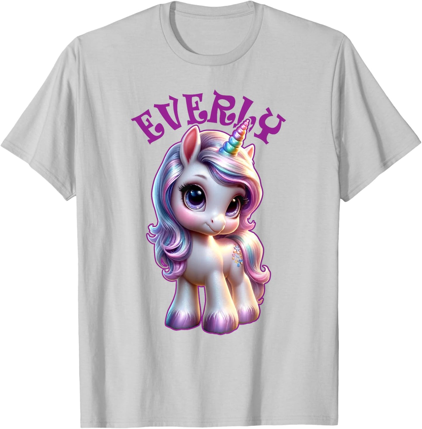 Everly Cute Unicorn Design for Girls Name Everly T-Shirt - T-Shirt | Ash
