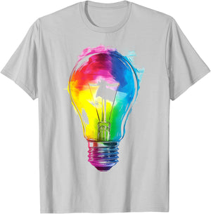 Light Bulb Artwork Painting Abstract Colorful Graphic Art T-Shirt - T-Shirt | Ash