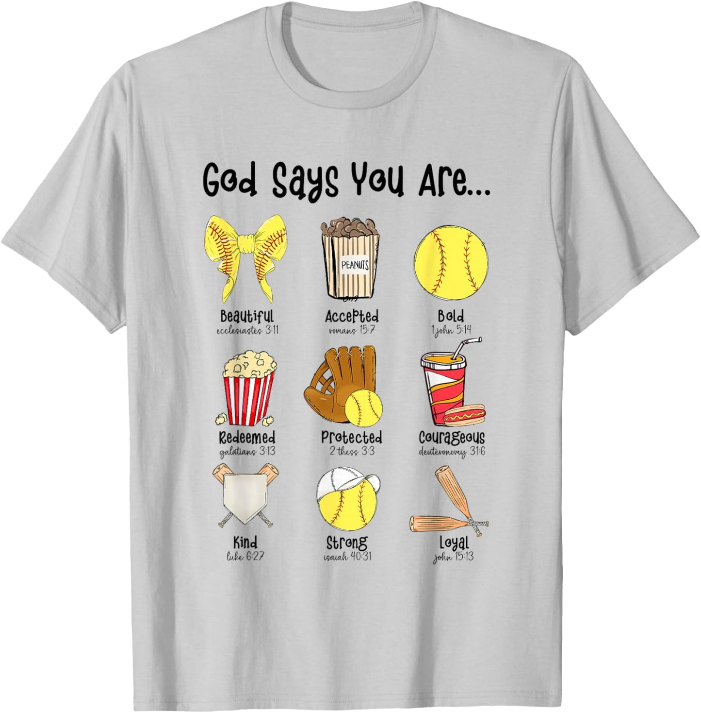 God Says You Are Softball Player Christian Cross Faith T-Shirt - T-Shirt | Ash