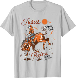 Jesus Take The Reins Vintage Cowboy T-Shirt - T-Shirt | Ash