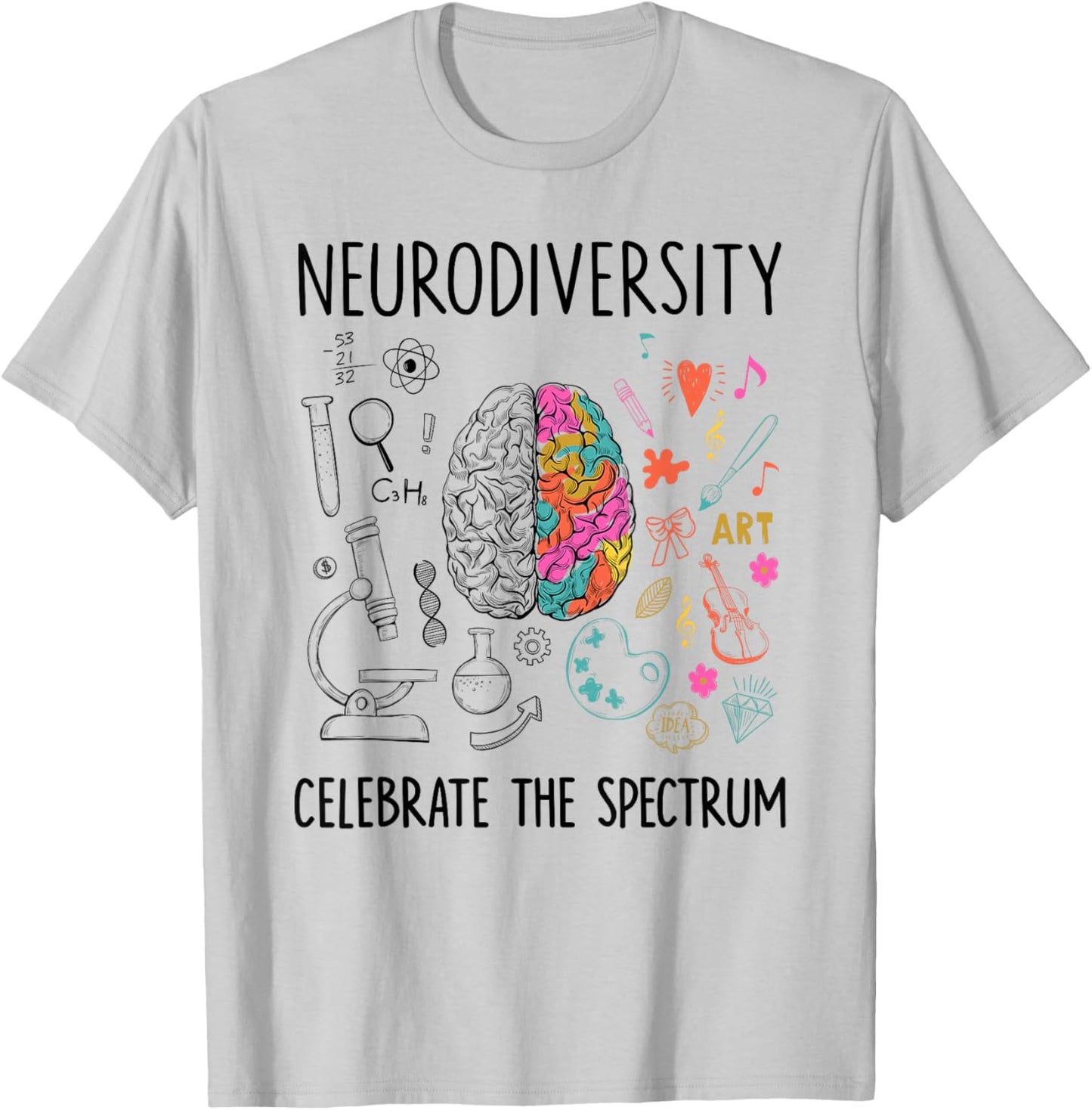 Neurodiversity celebrate the spectrum Brain Autism Awareness T-Shirt - T-Shirt | Ash