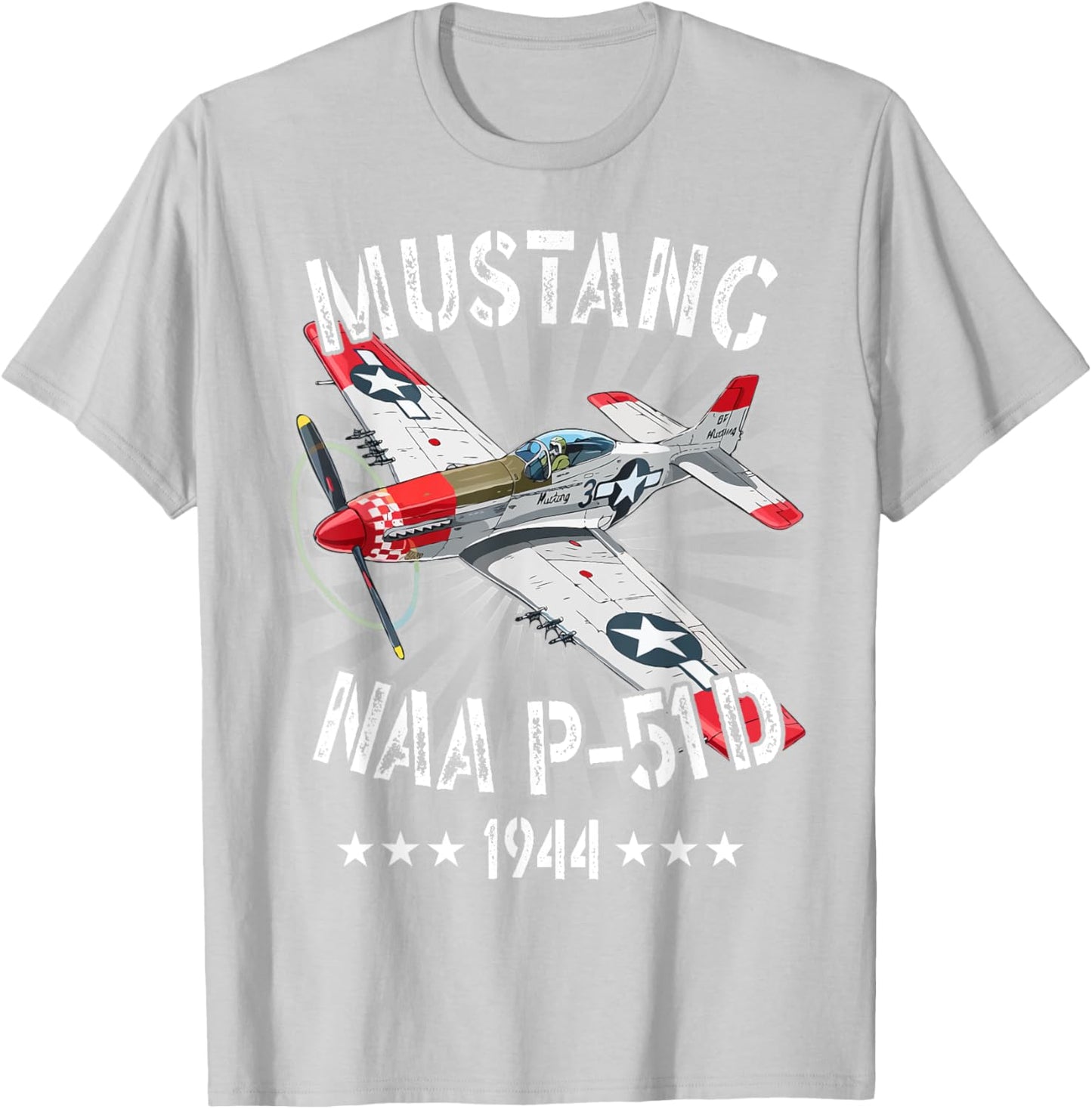 P-51D Mustang Vintage North American P-51D Fighter Warbirds T-Shirt - T-Shirt | Ash