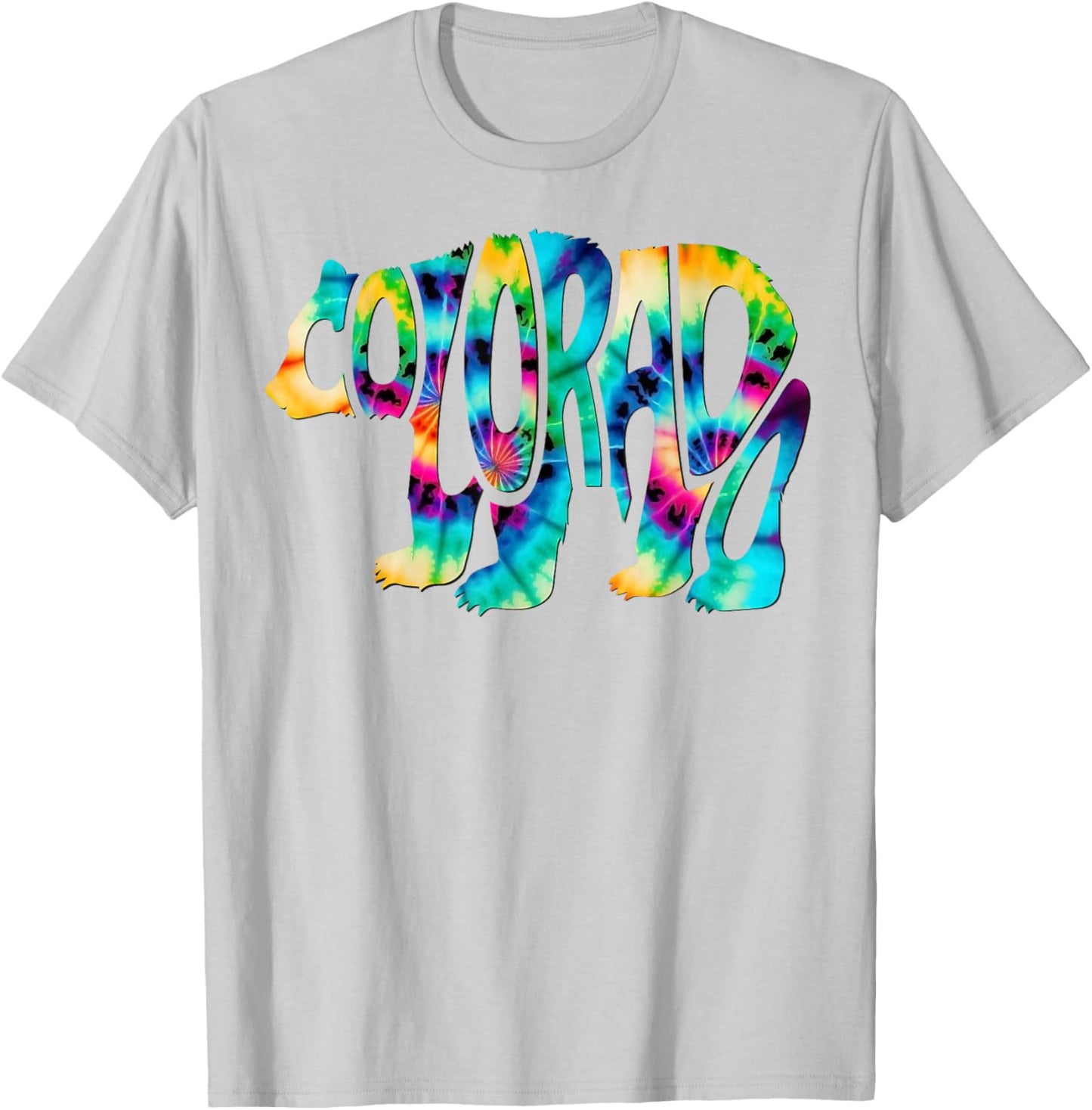 Tie Dye Colorado Bear-Shaped State Name T-Shirt - T-Shirt | Ash