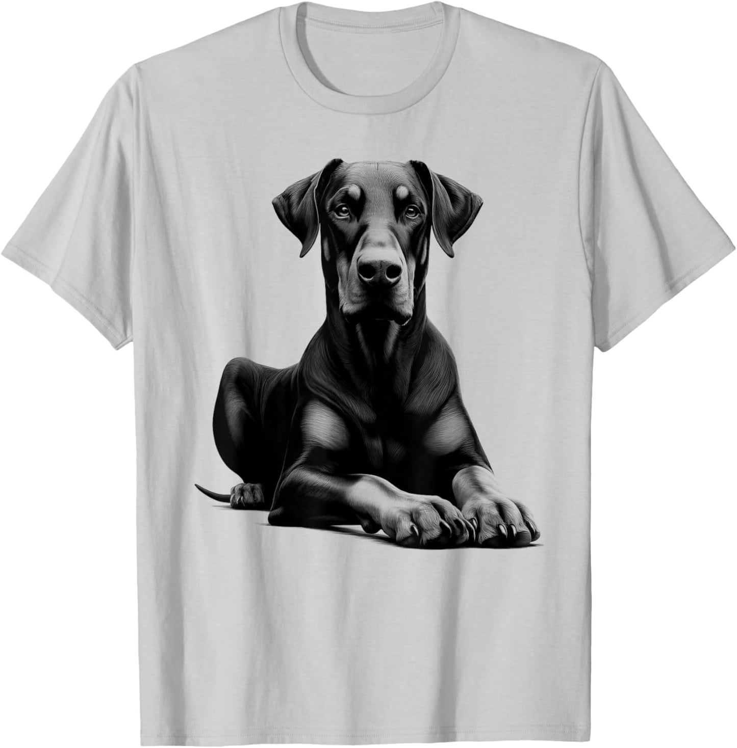 Cool Doberman with Floppy Ears in Lying Pose T-Shirt - T-Shirt | Ash