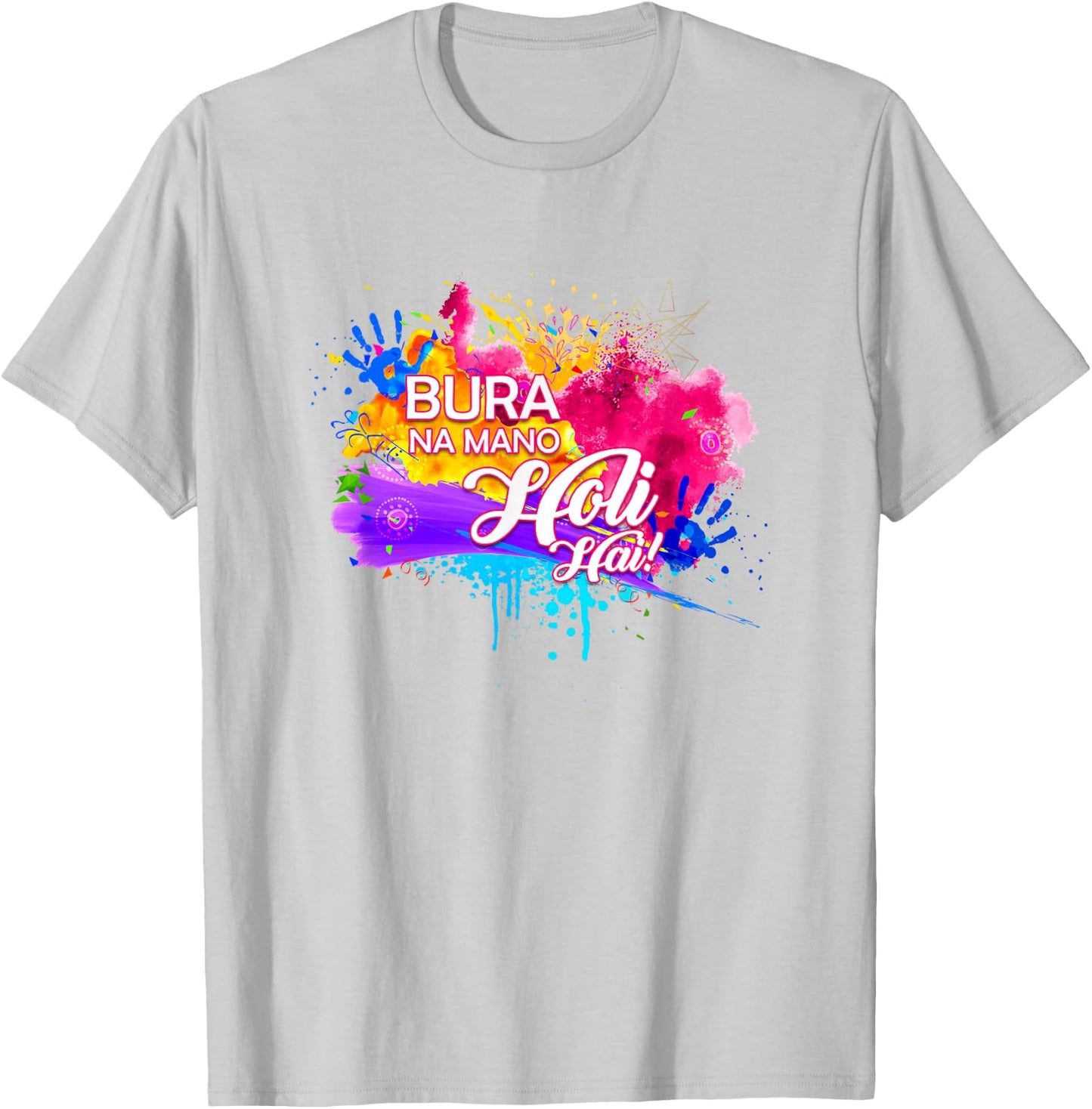 Colourful Hands Bura Na Mano Holi Shark T-Shirt - T-Shirt | Ash