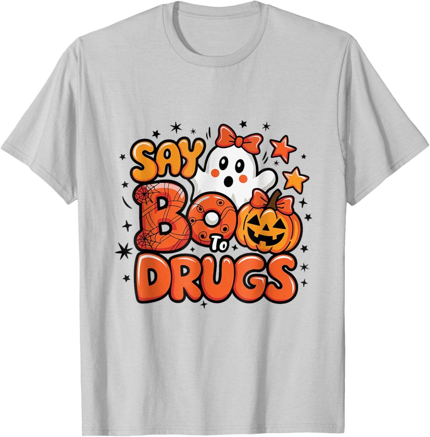 Say Boo Drug-Free Red Ribbon Ghost Halloween T-Shirt - T-Shirt | Ash