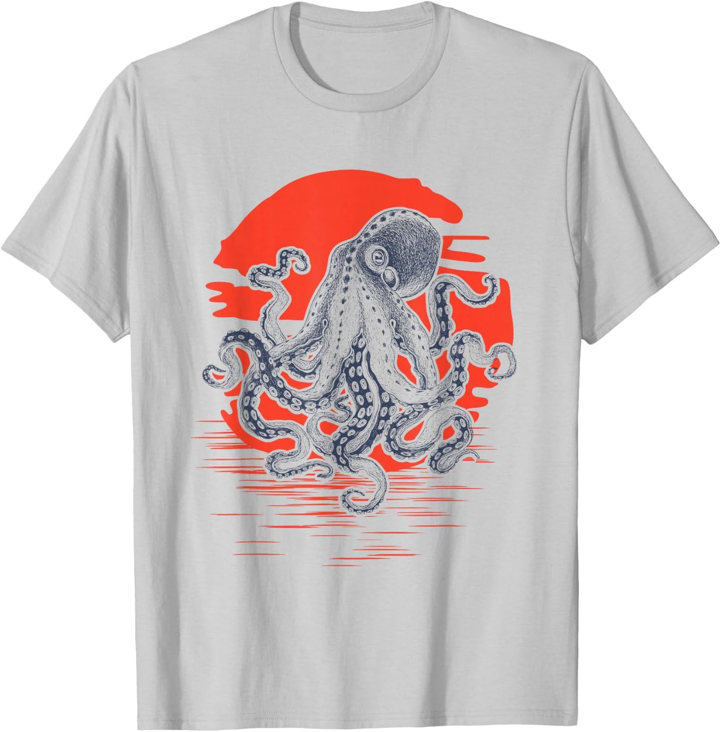 Sunrise Octopus Throwback Retro Vintage Surfer T-Shirt - T-Shirt | Ash