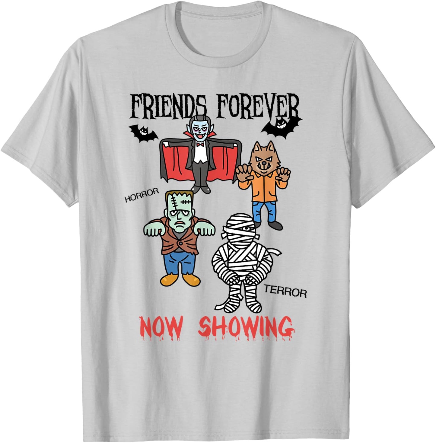 Dracula Frankenstein Mummy Werewolf Horror Movie Monsters T-Shirt - T-Shirt | Ash