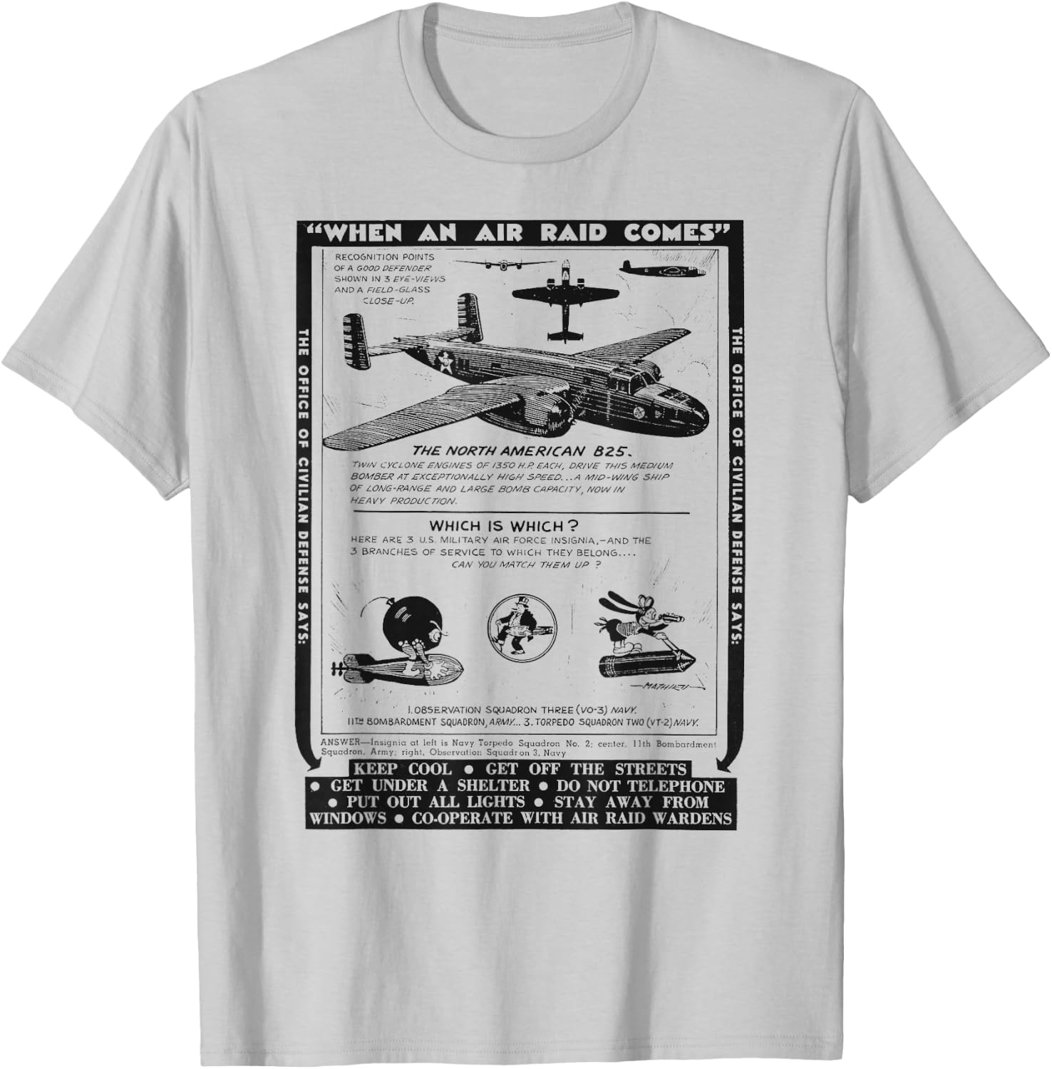 World War 2 Retro Airplane WWII North American B25 Bomber T-Shirt - T-Shirt | Ash