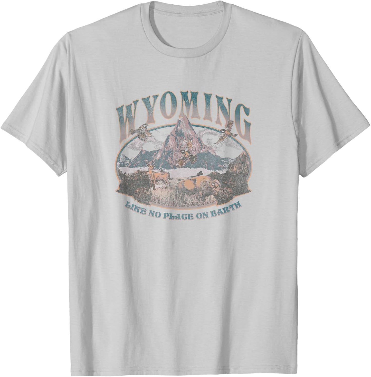 Earth Day Wyoming Like No Place On Earth Mountain Scene T-Shirt - T-Shirt | Ash