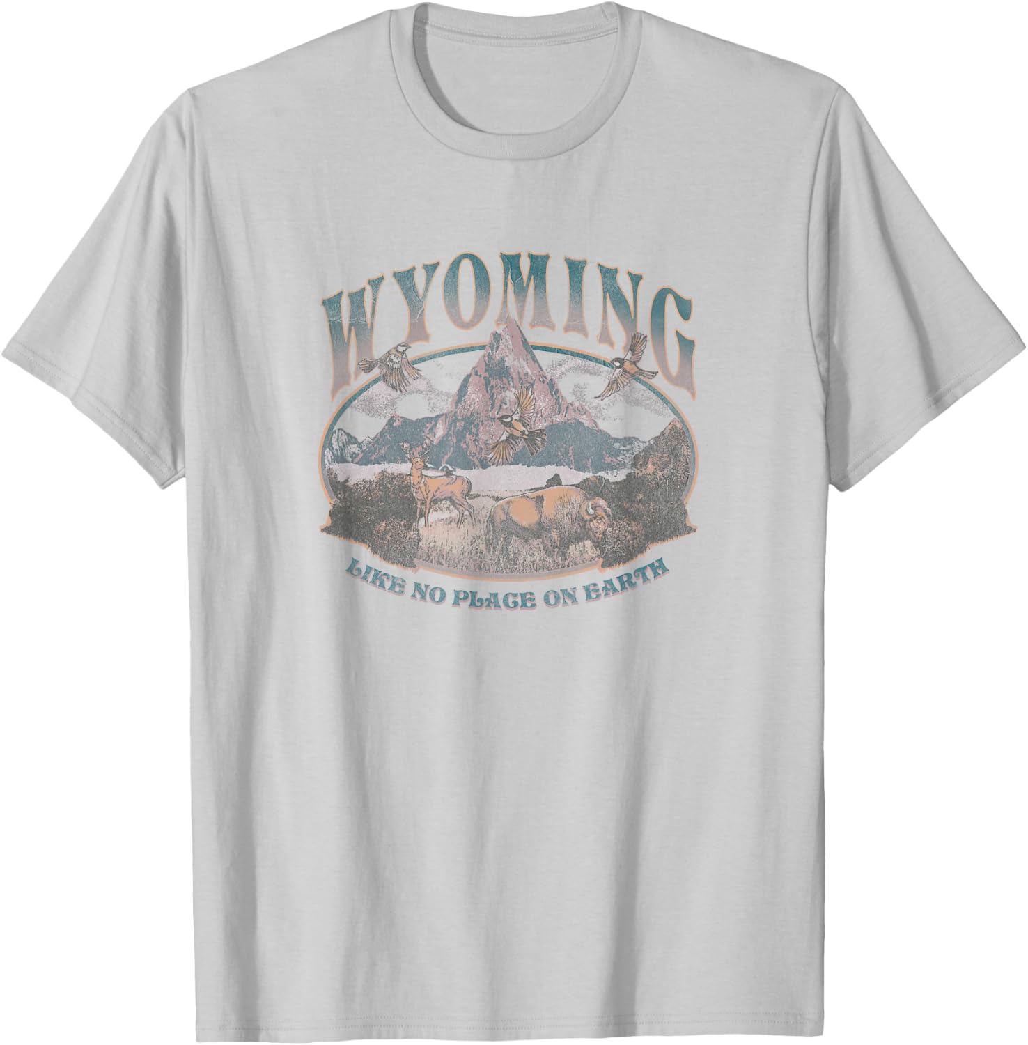 Earth Day Wyoming Like No Place On Earth Mountain Scene T-Shirt - T-Shirt | Ash