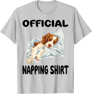 Brittany Spaniel Dog Official Napping shirt Pajamas T-Shirt - T-Shirt | Ash