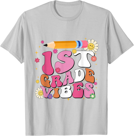 First Day Of School 1st Grade Vibes Boy Girl Back to School T-Shirt - T-Shirt | Ash