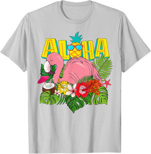 Girl Hawaiian Aloha Flamingo Hawaii T-Shirt - T-Shirt | Ash