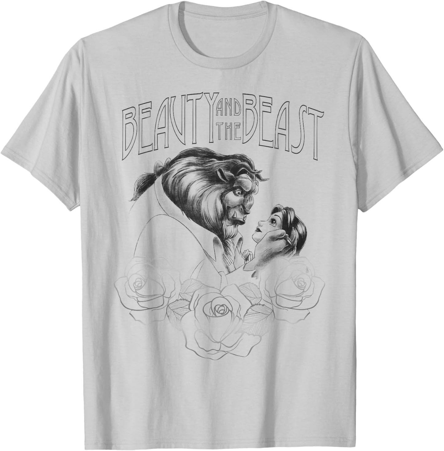 Disney Beauty and the Beast Belle and Beast Line Art Sketch T-Shirt - T-Shirt | Ash