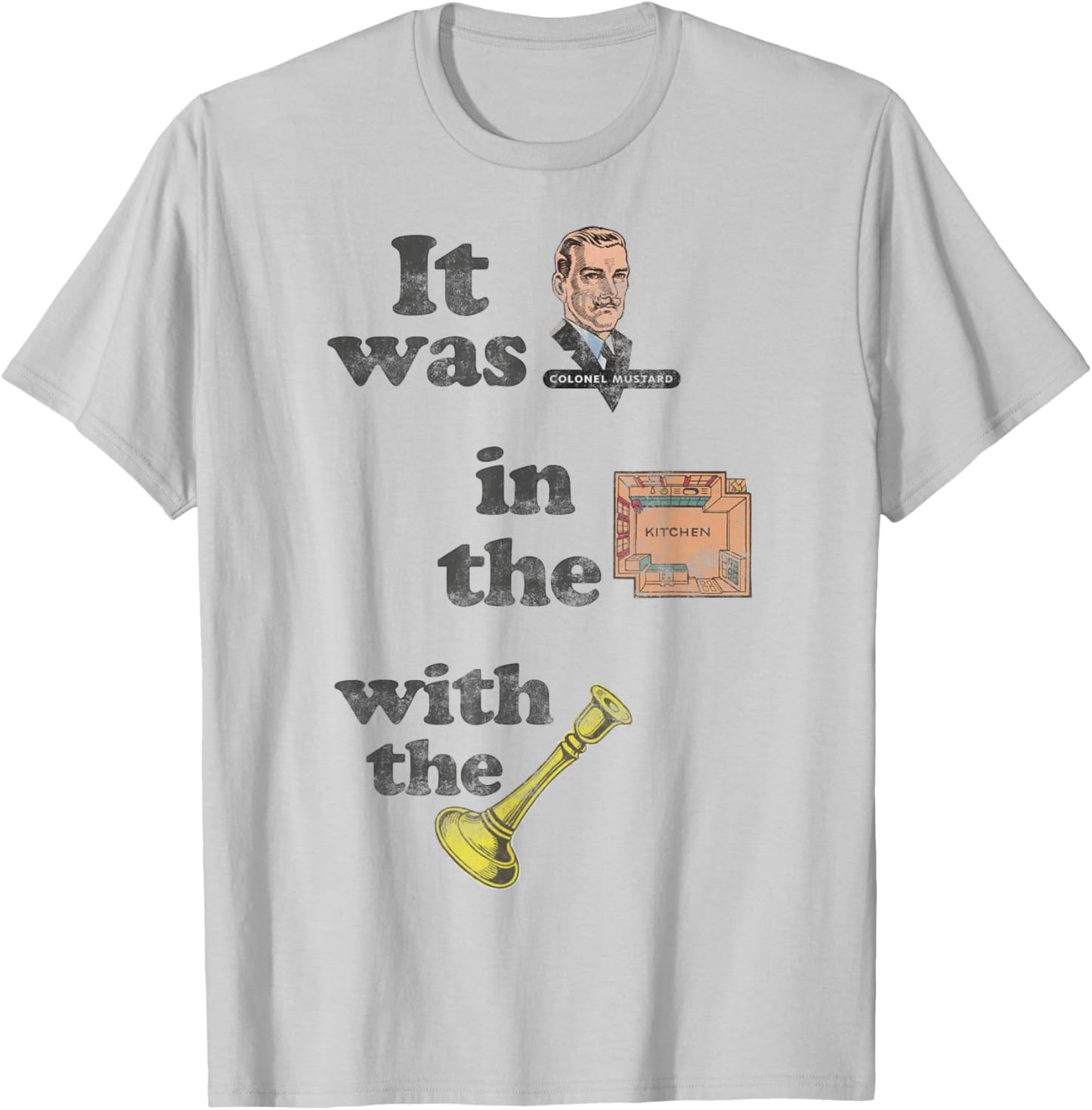 Clue It Was Colonel Mustard Distressed With The Candlestick T-Shirt - T-Shirt | Ash