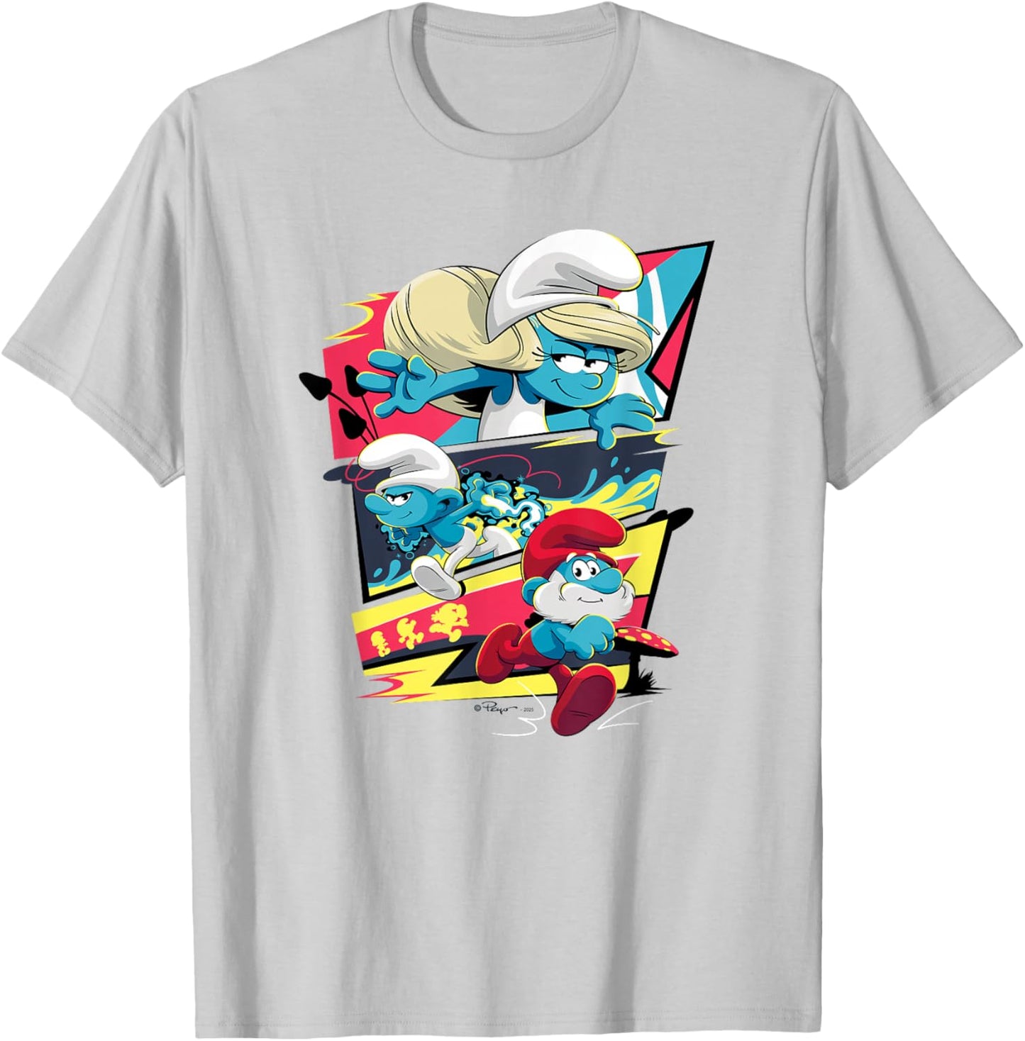 The Smurfs Action Comic Panels Retro Cartoon T-Shirt - T-Shirt | Ash