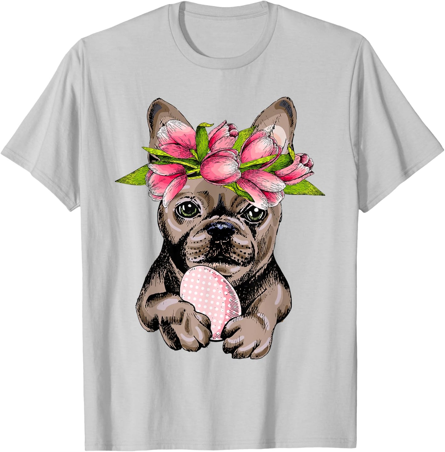 Bunny French Bulldog Dog Happy Easter Day Lover Egg Hunt Men Women Girls Kids T-Shirt - T-Shirt | Ash