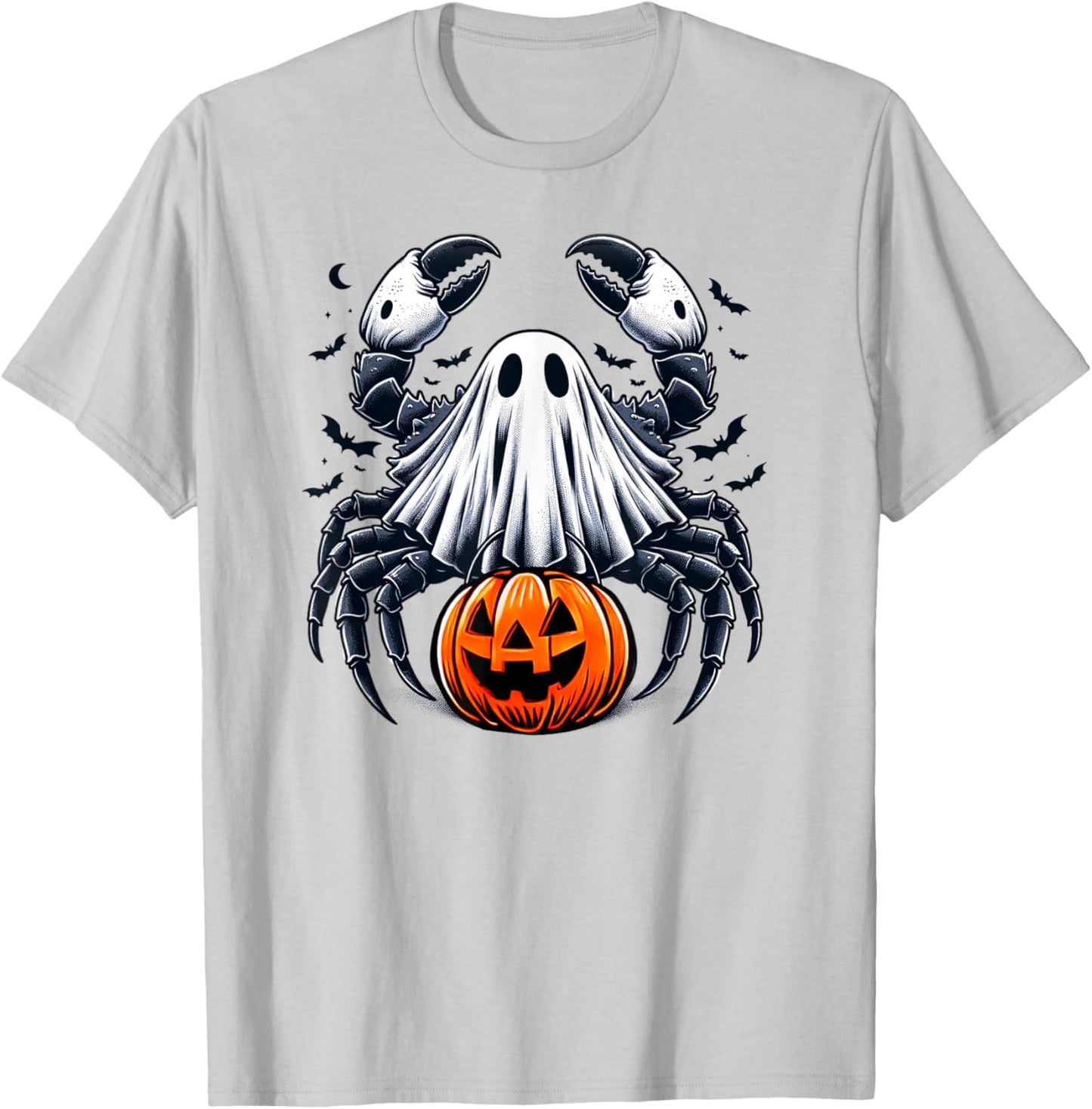 Spooky Crab Ghost Halloween Jackolantern Funny Shellfish T-Shirt - T-Shirt | Ash
