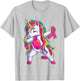 Dabbing Unicorn Pink Ribbon Breast Cancer Awareness Support T-Shirt - T-Shirt | Ash