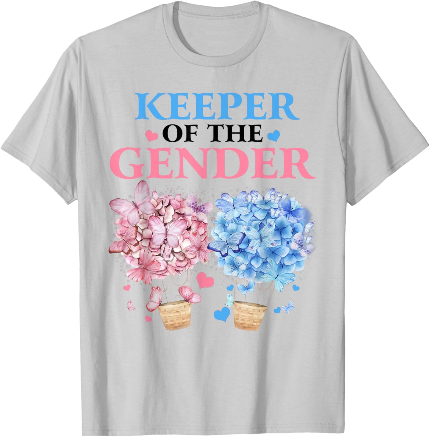 Keeper Of The Gender Reveal Butterfly Hot Air Balloons Party T-Shirt - T-Shirt | Ash