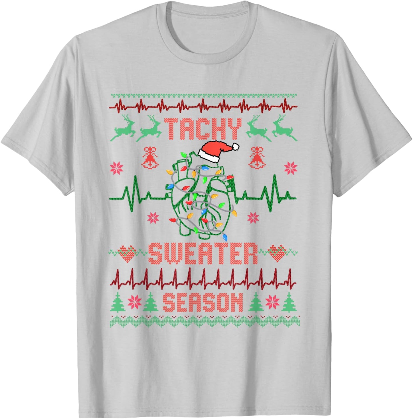 Medical Surgical Telemetry Christmas Nurse Tele Tech EKG T-Shirt - T-Shirt | Ash