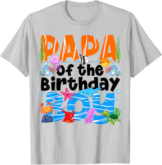Papa Under Sea Birthday Party Boys Ocean Sea Animals Themed T-Shirt - T-Shirt | Ash