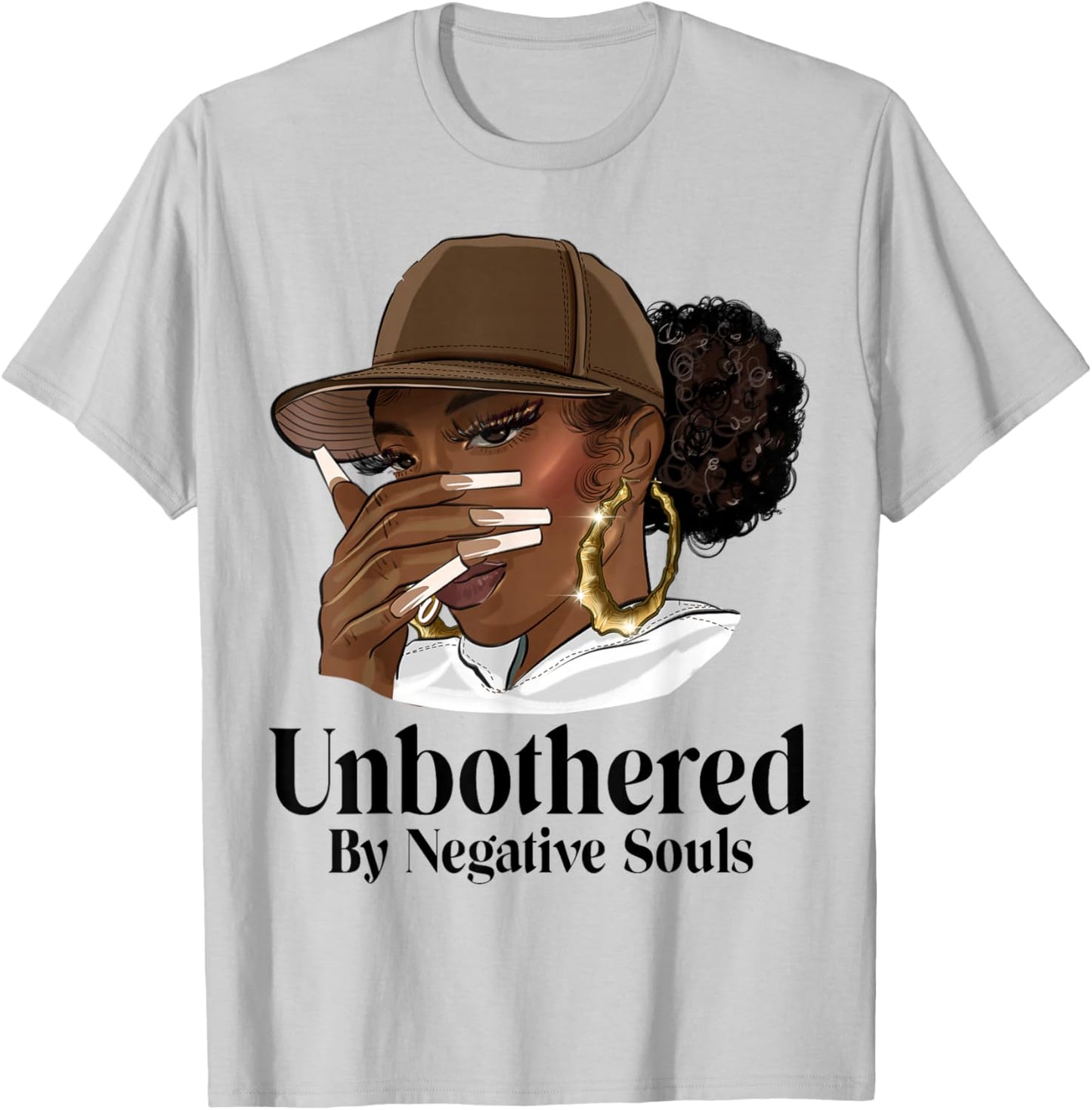 Unbothered African American Afro Queen with Cap Black Woman T-Shirt - T-Shirt | Ash