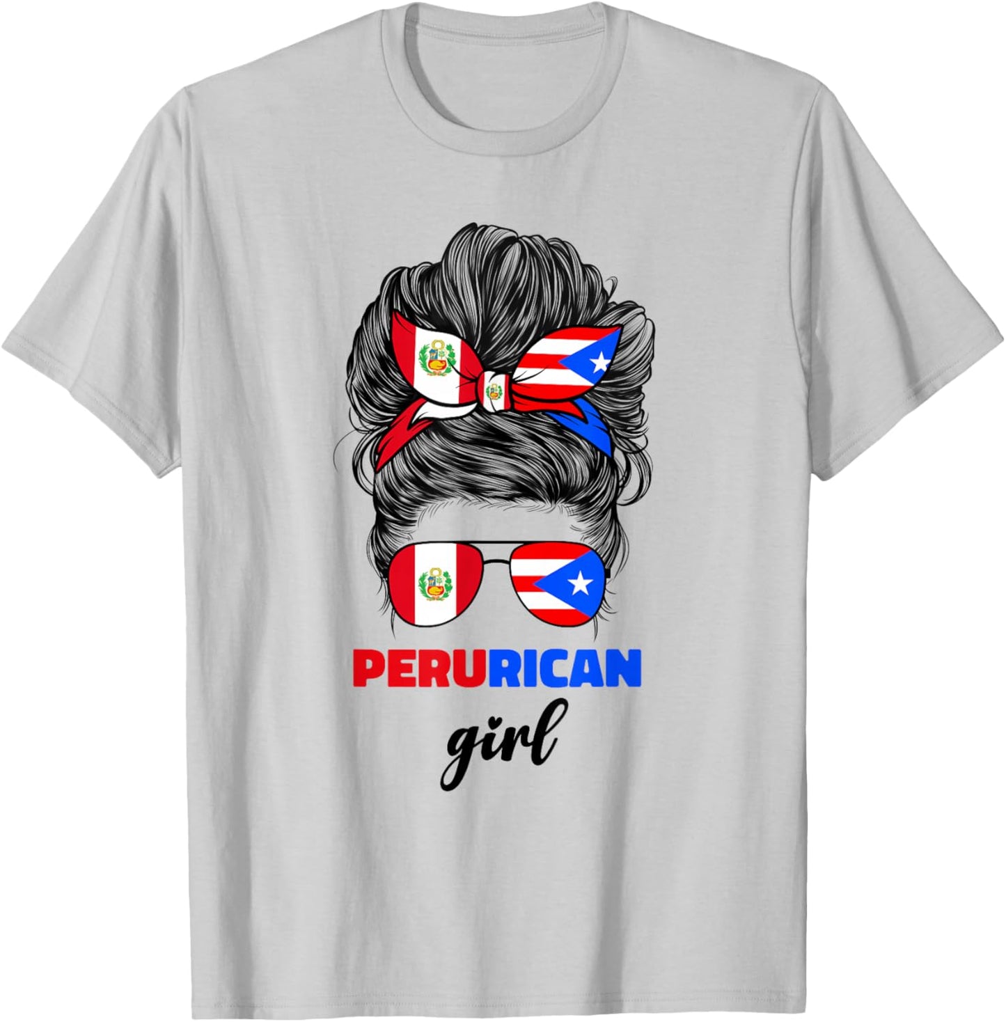 Half Peruvian And Puerto Rican Rico Peru Flag Girl Women Mix T-Shirt - T-Shirt | Ash