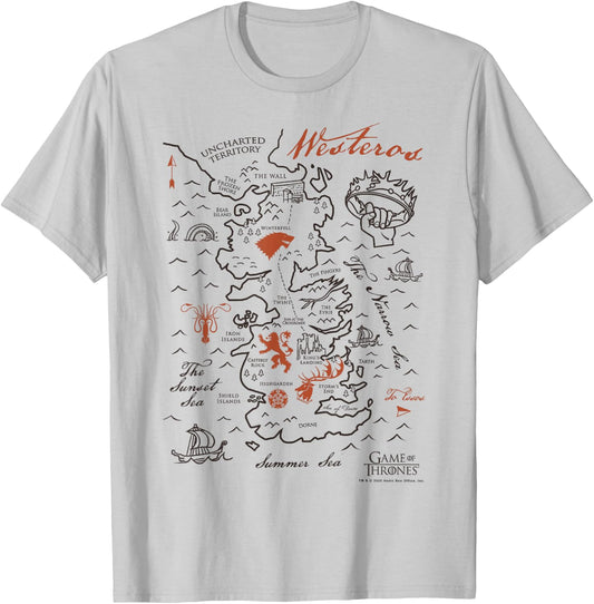 Game Of Thrones Map Of Westeros T-Shirt - T-Shirt | Ash