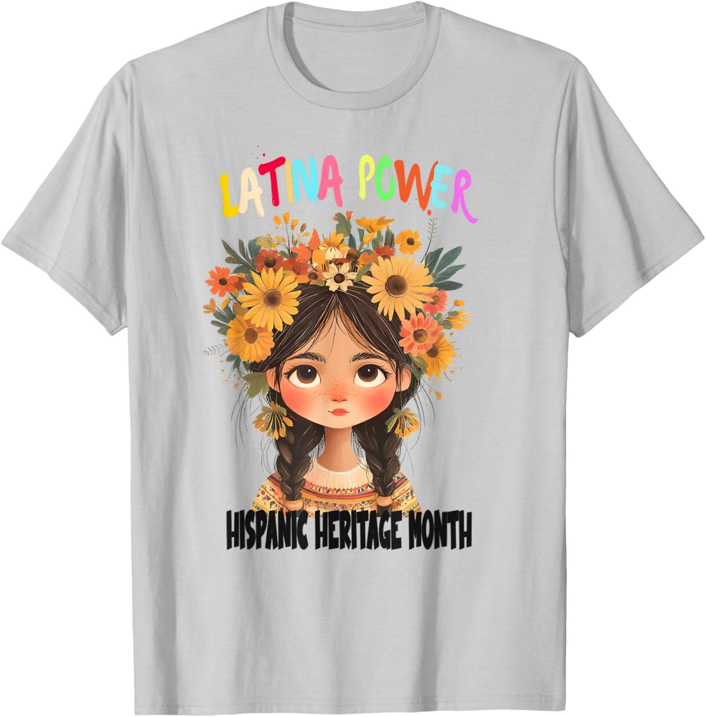 Hispanic Heritage Month Latina Power Anime Girl Flowers T-Shirt - T-Shirt | Ash