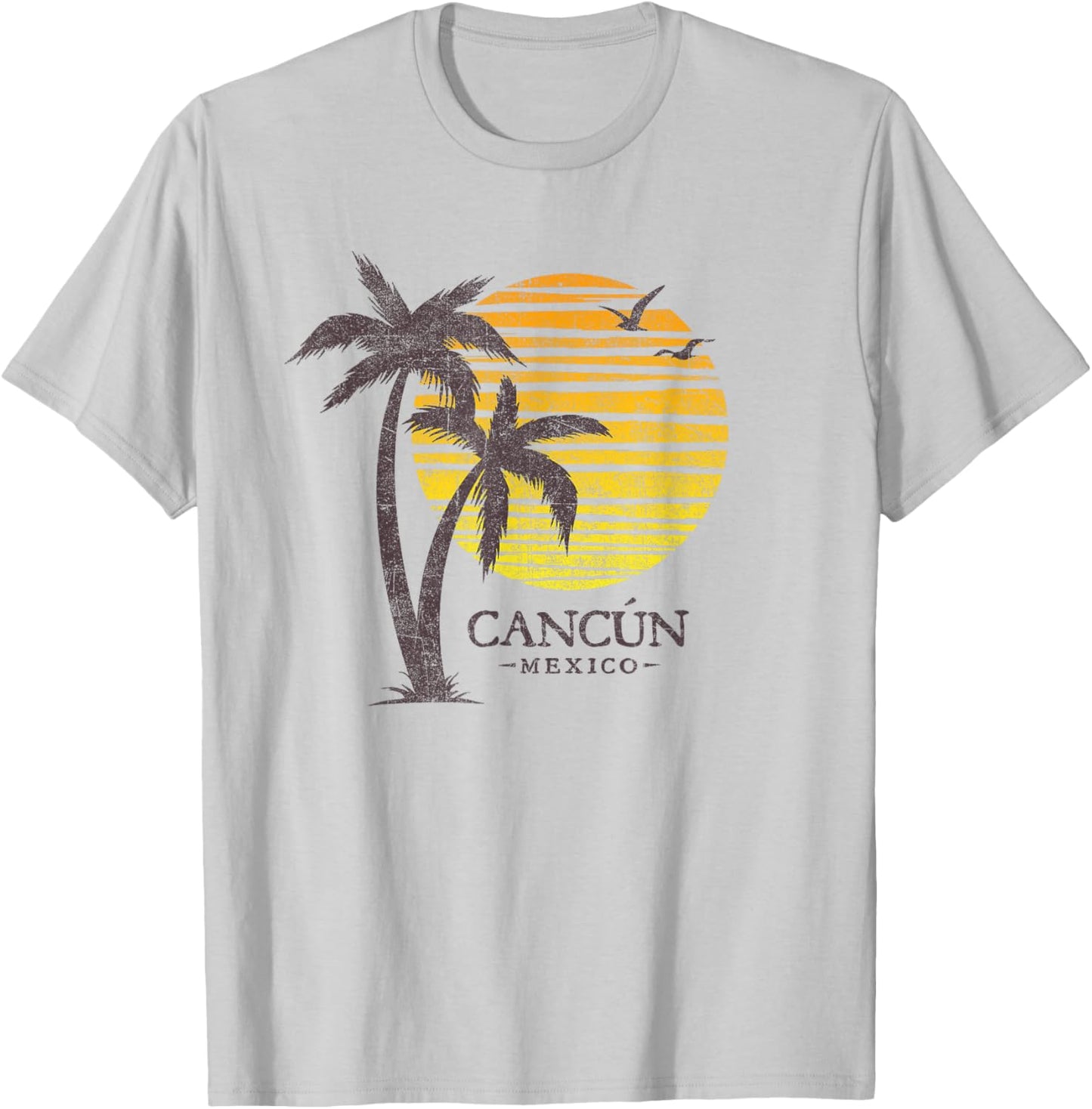 Cancun Mexico Souvenir Beach Sunset Vintage T-Shirt - T-Shirt | Ash