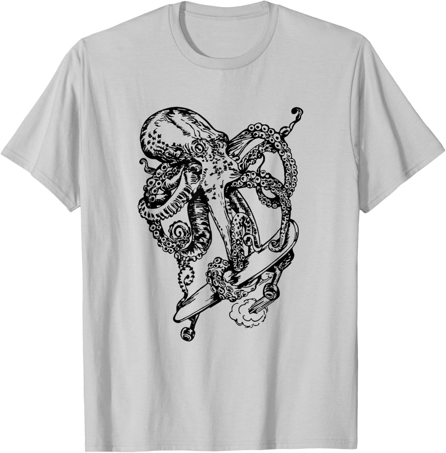 Octopus Skater Funny Skateboarding Beach Skateboarder T-Shirt - T-Shirt | Ash