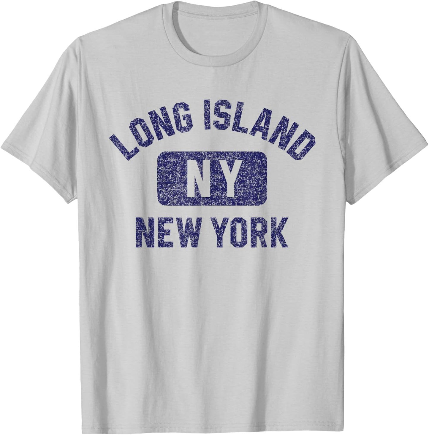 Long Island NY Gym Style Distressed Dark Blue Print T-Shirt - T-Shirt | Ash