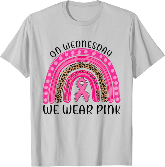 On Wednesday We Wear Pink Rainbow Breast Cancer Fighter T-Shirt - T-Shirt | Ash