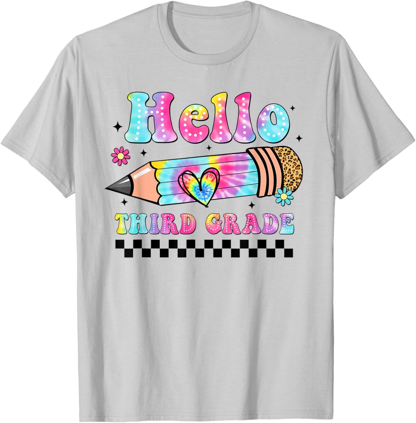 Hello 3rd Grade Leopard Tie Dye Back To School Third Grade T-Shirt - T-Shirt | Ash