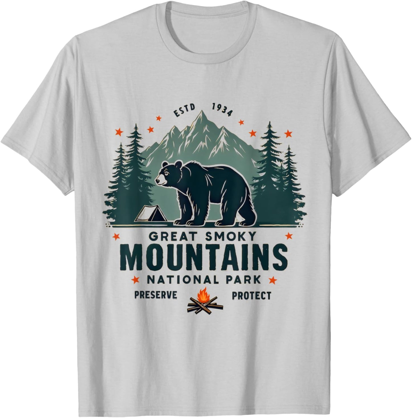 Great Park Smoky Mountains Bear Hiking Adventure T-Shirt - T-Shirt | Ash